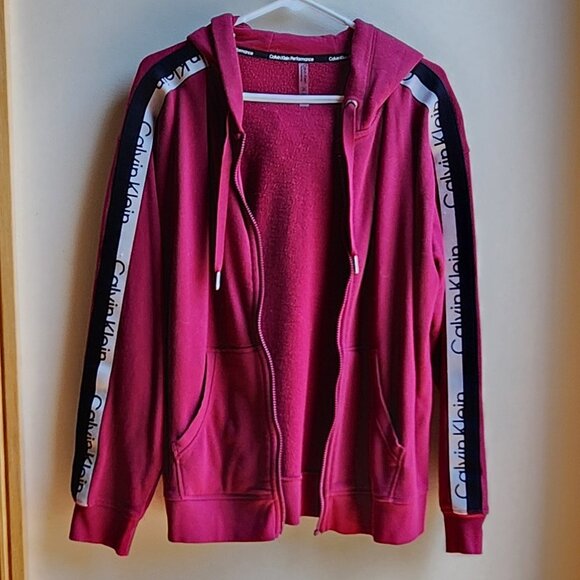 Calvin Klein Performance Pink/Black Zip-Up Hooded Sweatshirt Size Large - Picture 6 of 14
